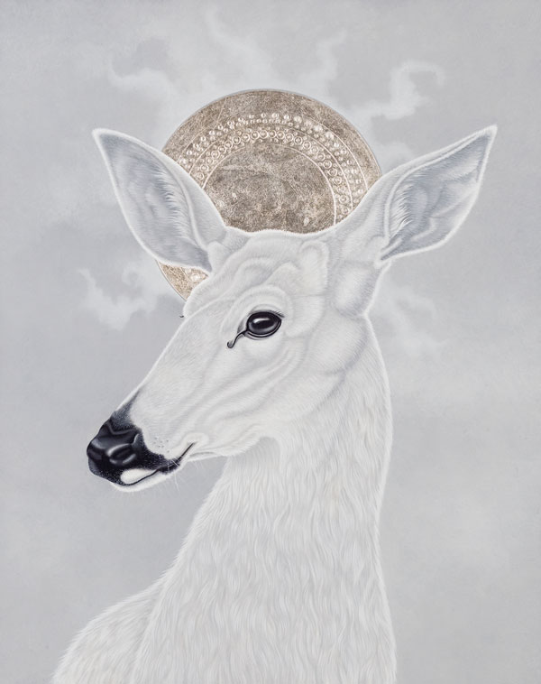 Icon with Doe, 10" x 8", Oil and Silver on Panel, 2009